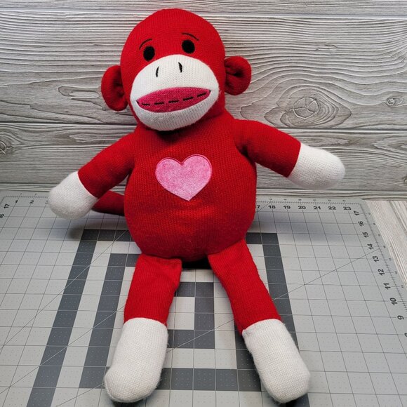 Dan Dee Collectors Choice Red Sock Monkey Plush With Heart‎ Stuffed Animal - Picture 1 of 6